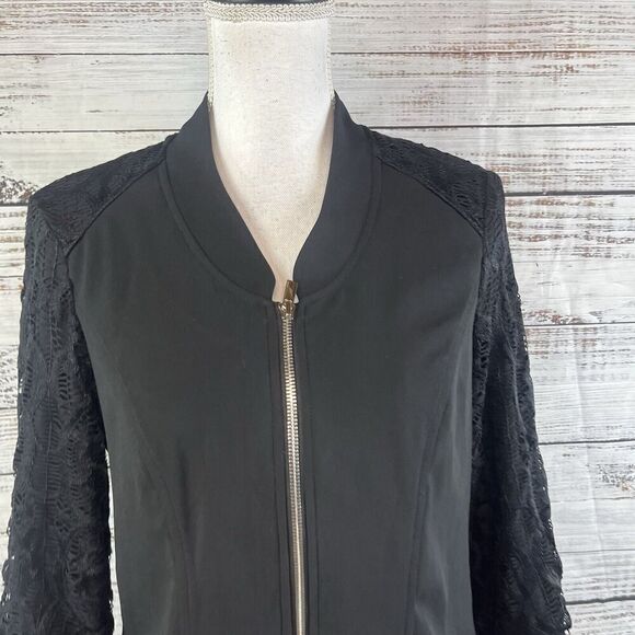 Cache Full Zip Front Lace Jacket size 4 Slinky Stretch Wedding Cocktail Disco - Picture 3 of 12